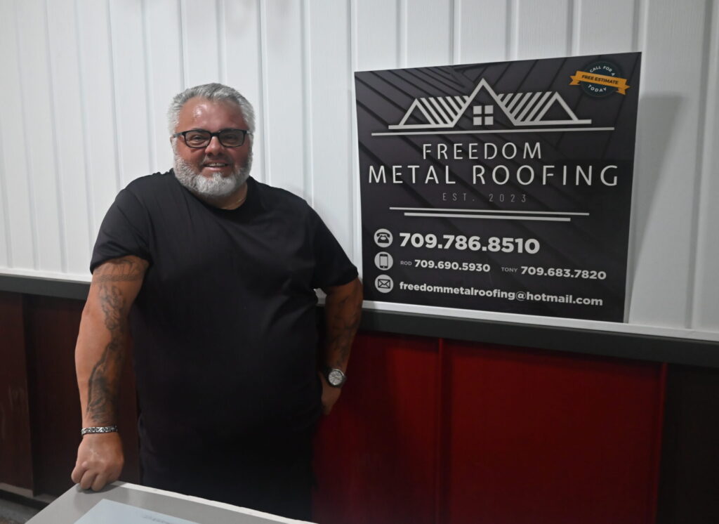 Rod Porter, Founder & CEO of Freedom Metal Roofing, at his shop location in Coley's Point, NL
